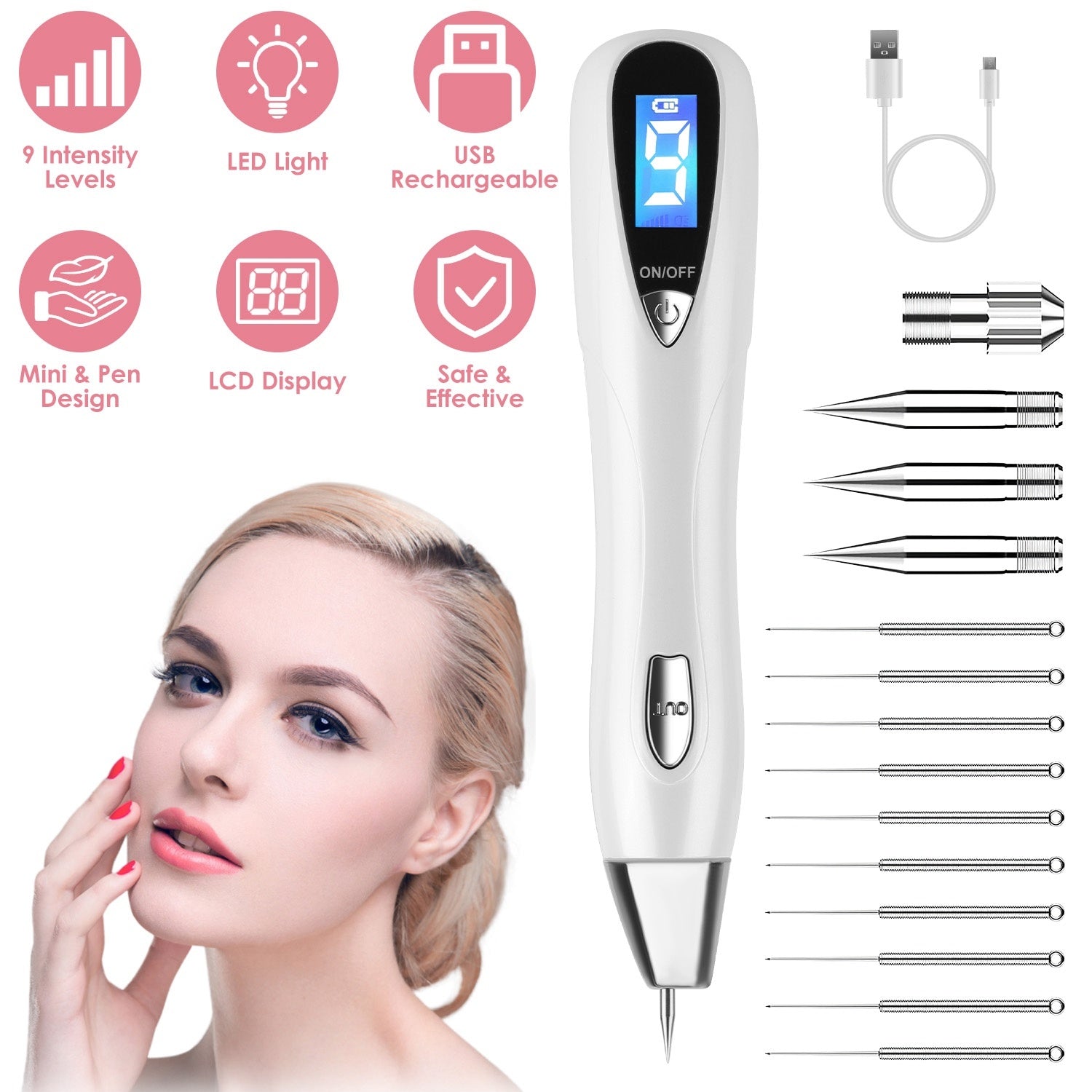 Skin Tag Remover Pen - Electric Spot Mole Wart Removal Tool with 9 Levels