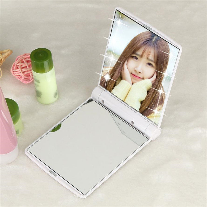 LED Lighted Compact Mirror - Rechargeable Folding Pocket Makeup Mirror with Lights
