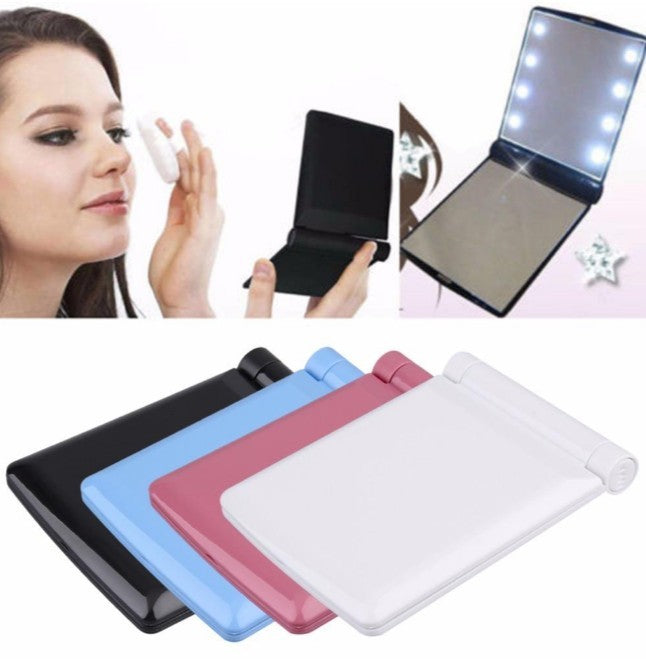 LED Lighted Compact Mirror - Rechargeable Folding Pocket Makeup Mirror with Lights