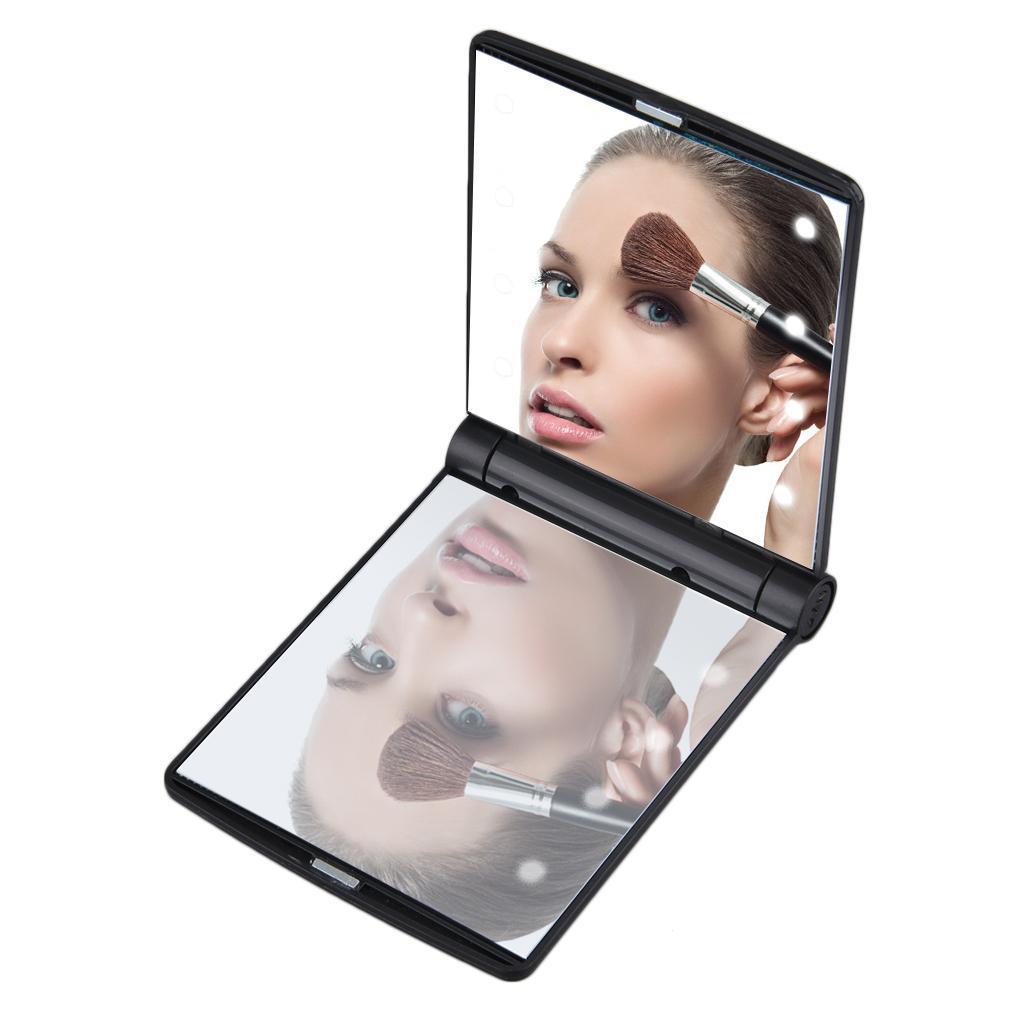 LED Lighted Compact Mirror - Rechargeable Folding Pocket Makeup Mirror with Lights