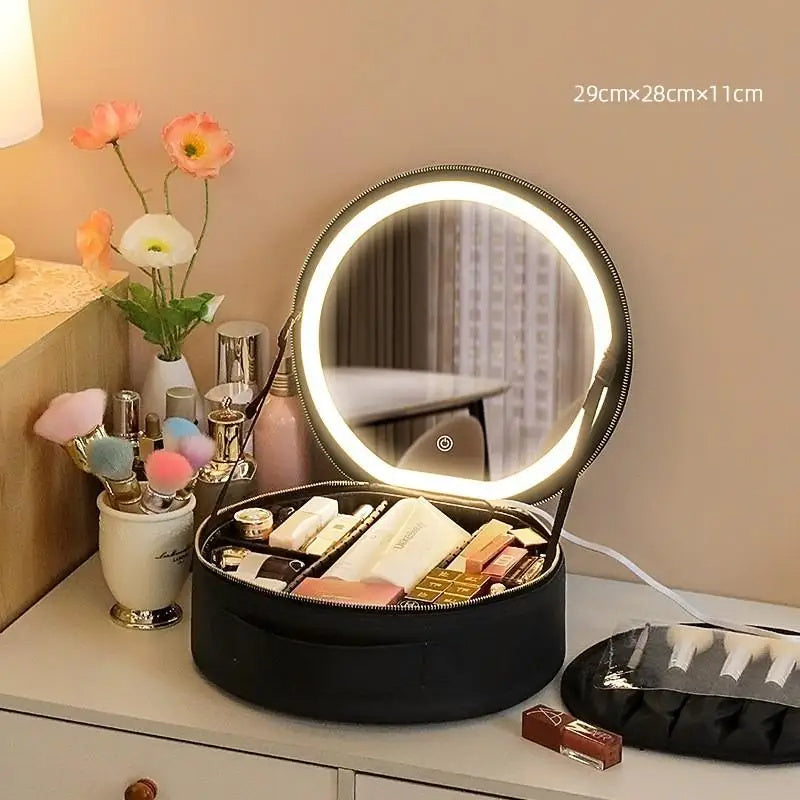 Luxora LED Makeup Bag with Lighted Mirror - Large Travel Cosmetic Organizer