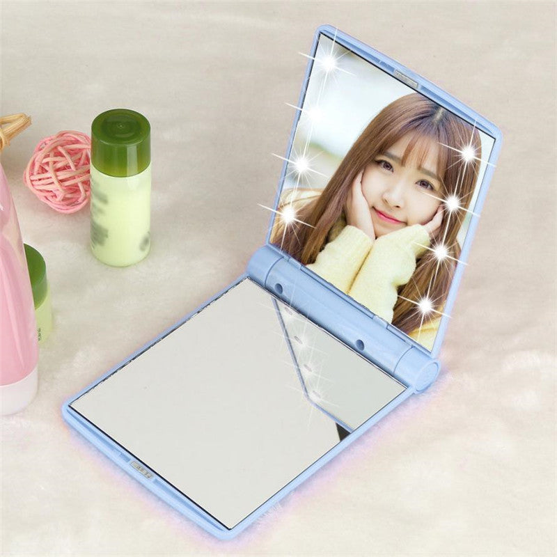 LED Lighted Compact Mirror - Rechargeable Folding Pocket Makeup Mirror with Lights