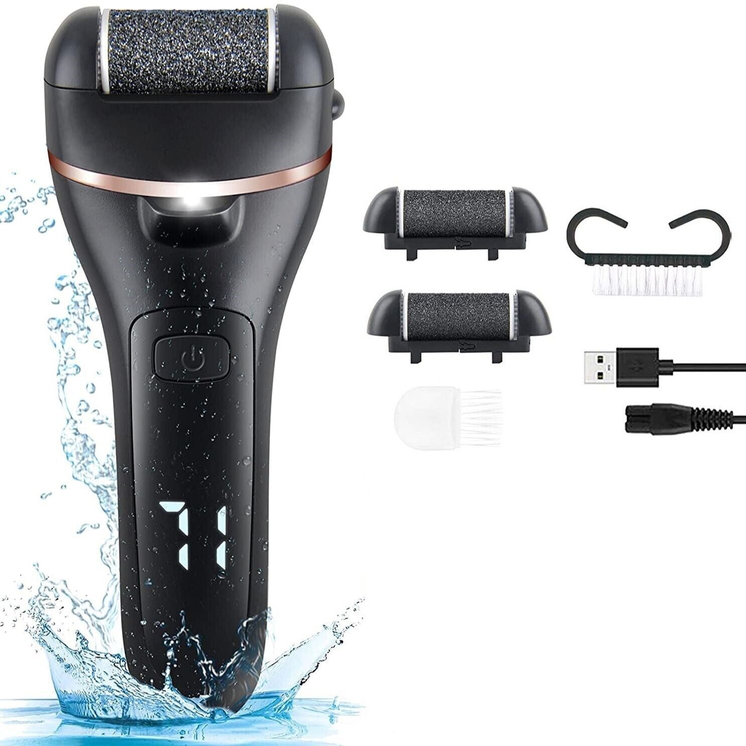 Electric Foot Callus Remover - Rechargeable Pedicure Tool with 3 Roller Heads