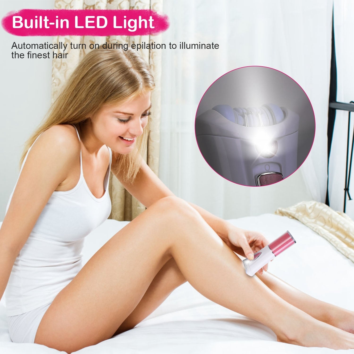 Women's Electric Epilator - Cordless Hair Remover with LED Light for Face & Body