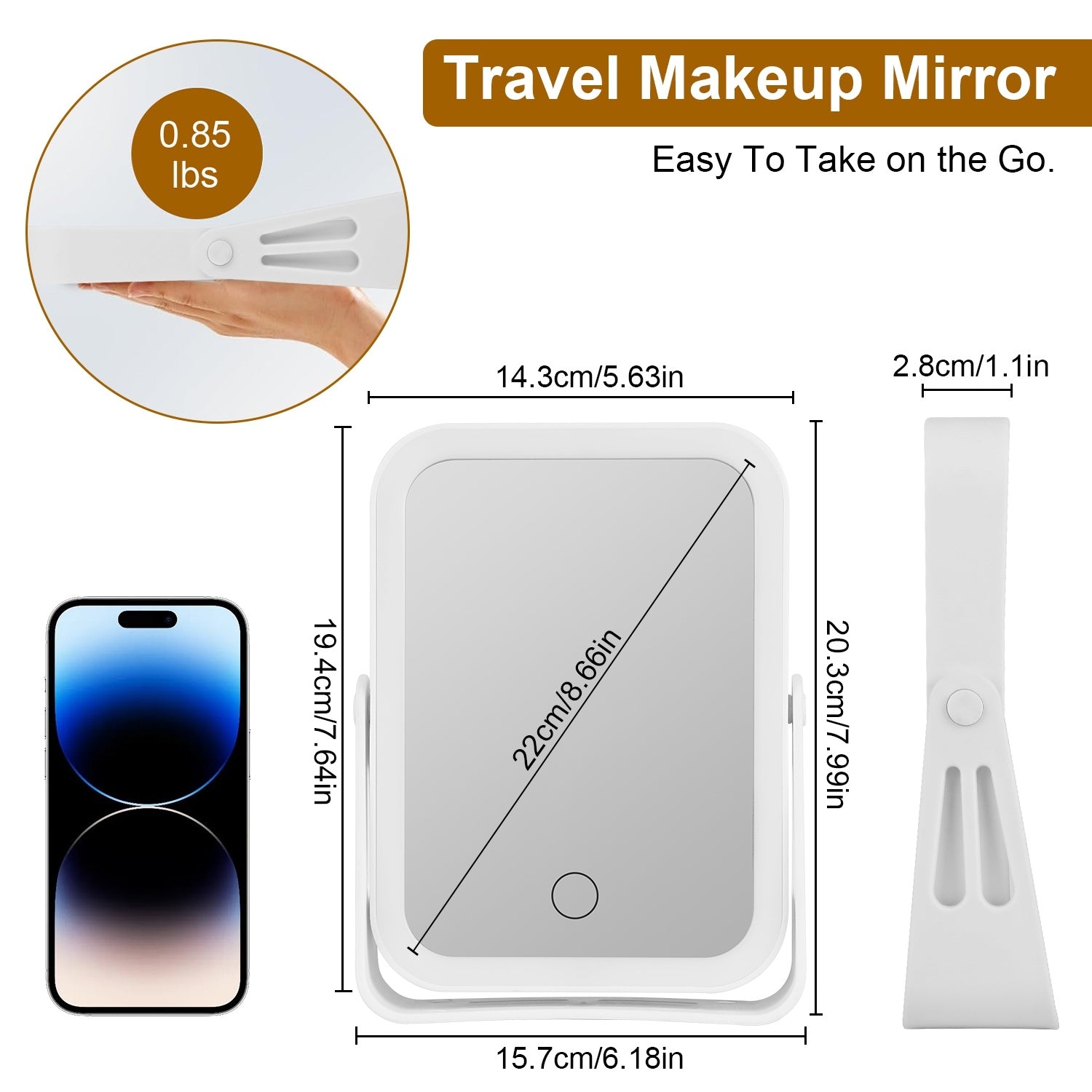 Luxora 10× Magnifying Lighted Makeup Mirror – Double-Sided Travel Mirror with 3 Light Modes & USB Rechargeable Design