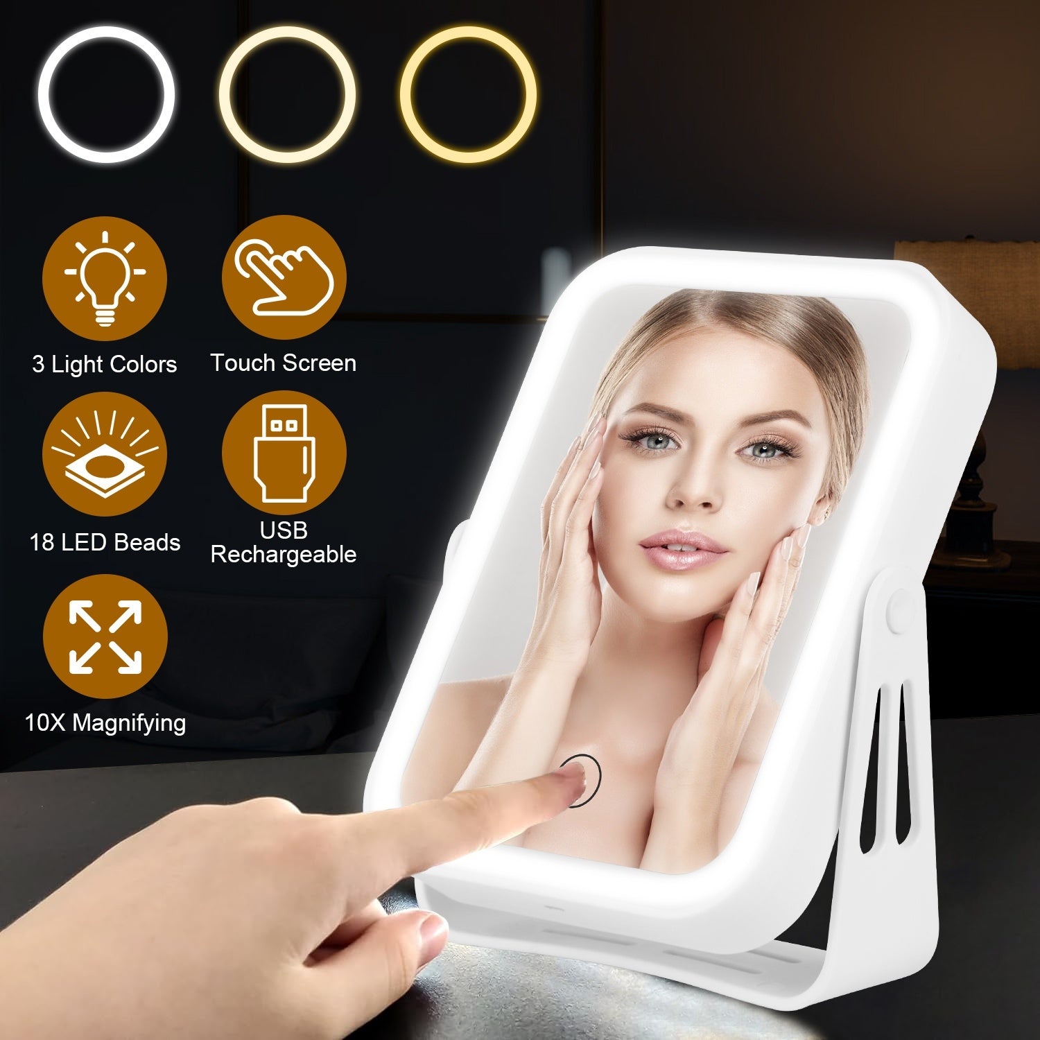 Luxora 10× Magnifying Lighted Makeup Mirror – Double-Sided Travel Mirror with 3 Light Modes & USB Rechargeable Design