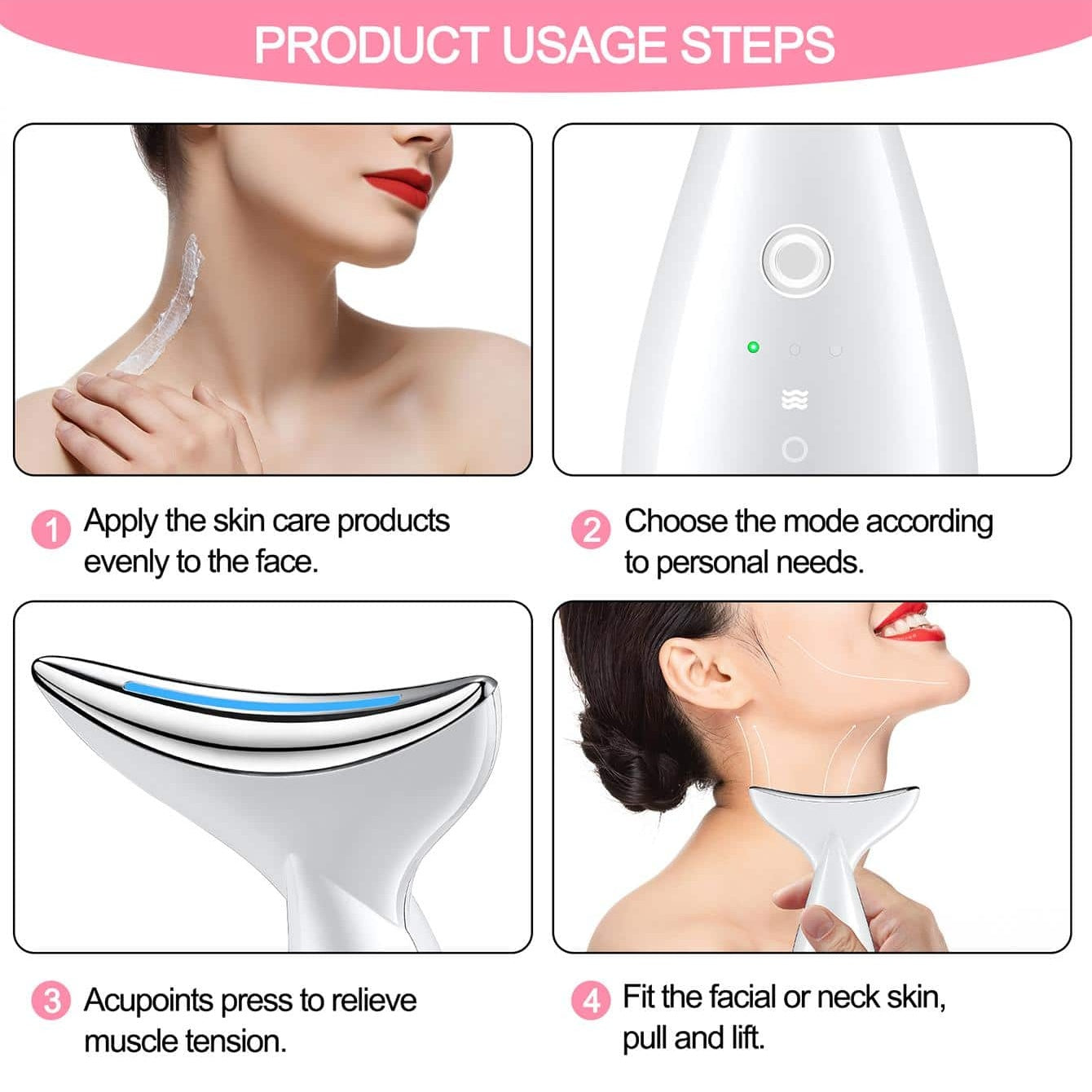 Face And Neck Tightening Device, Firm And Tightens Sagging Skin Face Neck Massager, Beauty Facial Massager For Women And Men - White