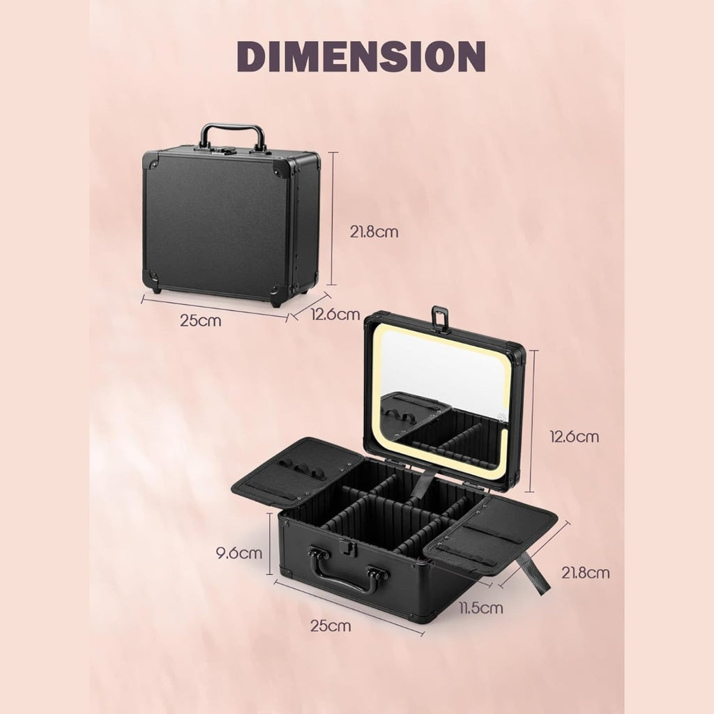 Luxora Detachable Light-Up Makeup Box – Travel Cosmetic Case with Removable LED Mirror & 3 Color Modes