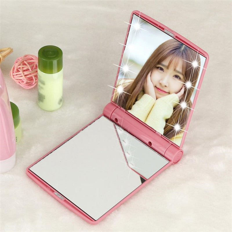 LED Lighted Compact Mirror - Rechargeable Folding Pocket Makeup Mirror with Lights