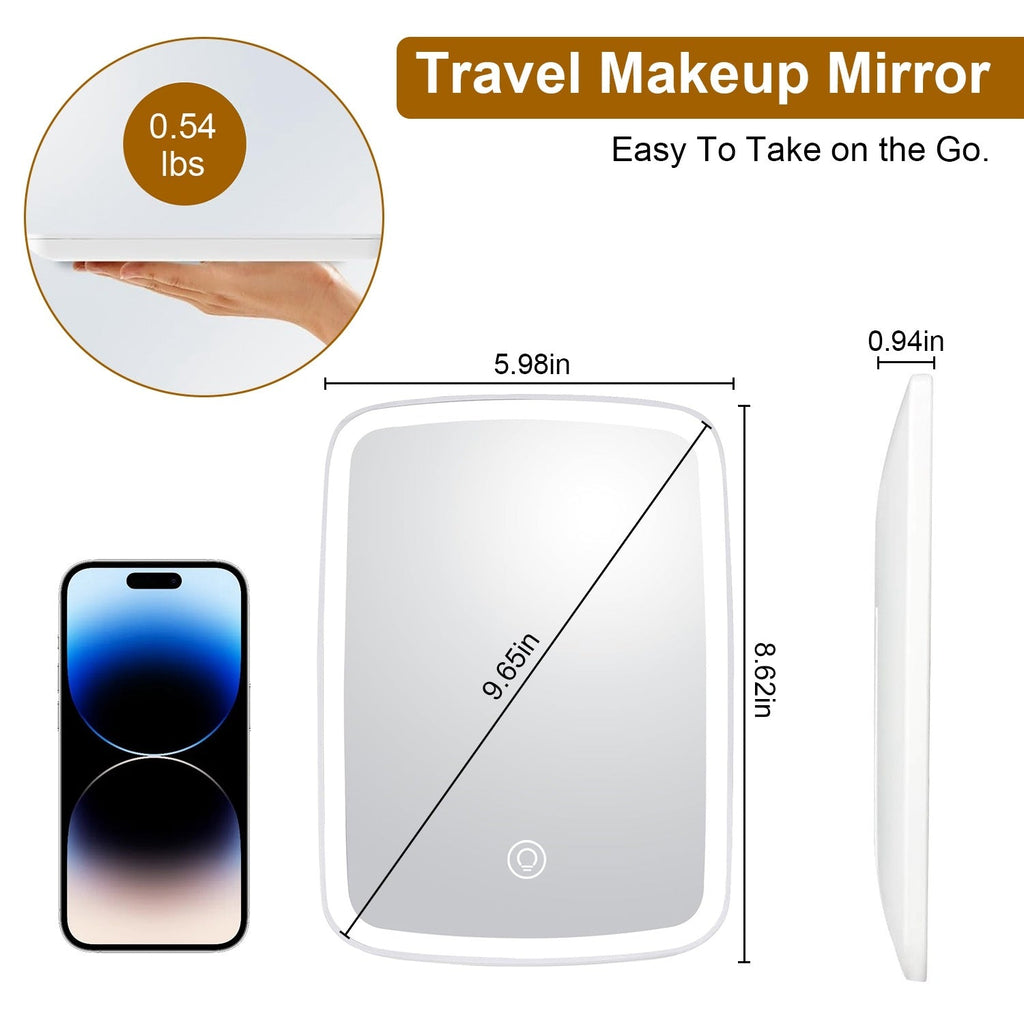 Luxora Lighted Desk Makeup Mirror – 5.98 × 8.62 in, LED, 3-Color Modes, Touch-Screen Brightness, USB Rechargeable