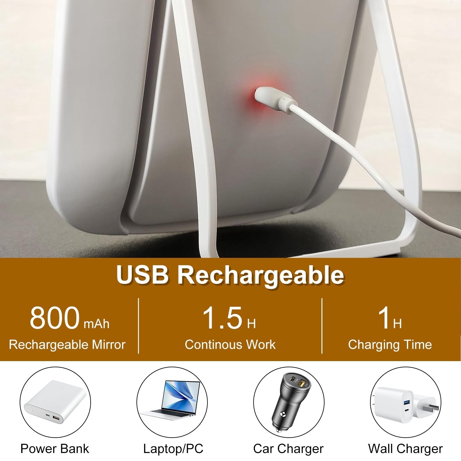 Luxora Lighted Desk Makeup Mirror – 5.98 × 8.62 in, LED, 3-Color Modes, Touch-Screen Brightness, USB Rechargeable