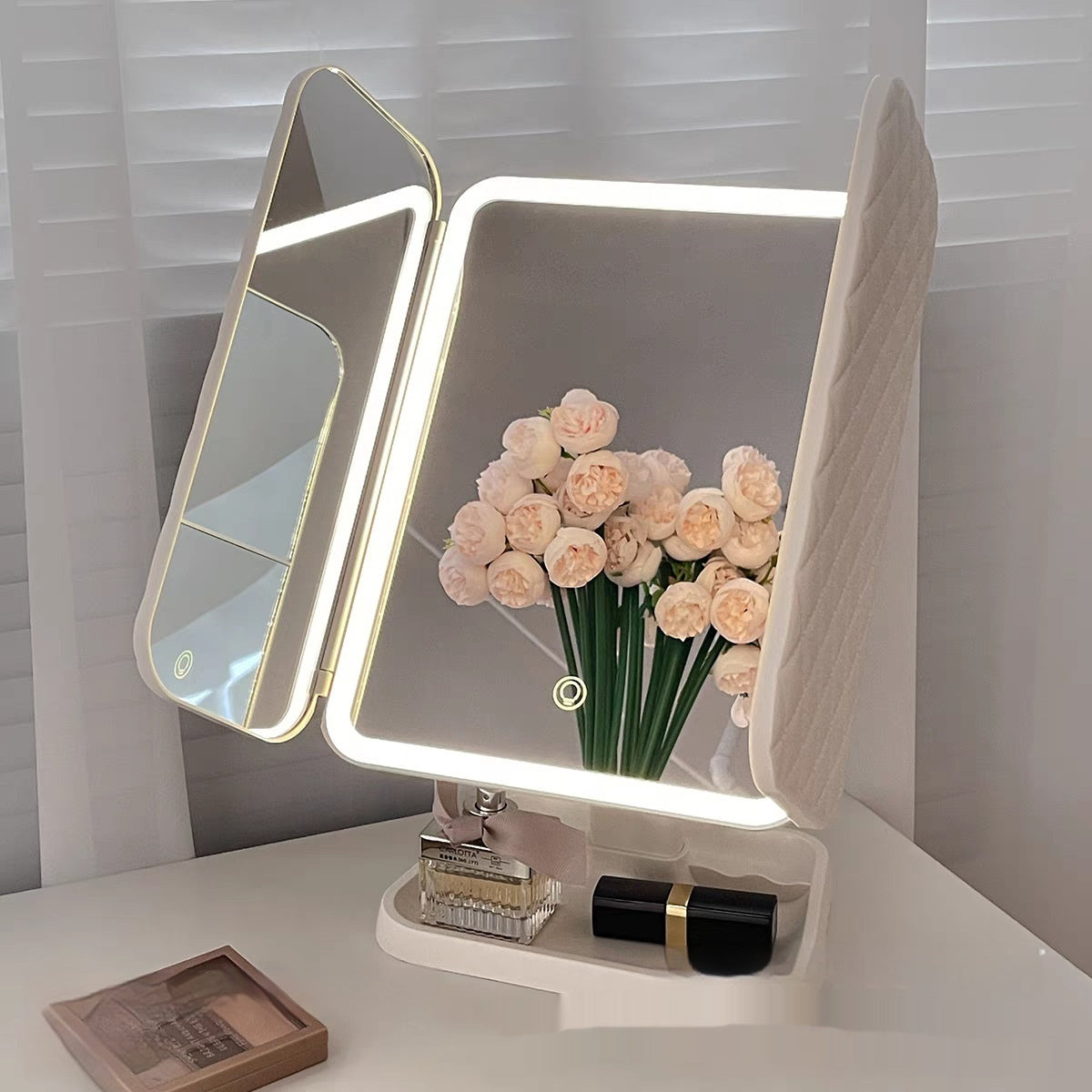 3-Fold LED Makeup Mirror Desk Lamp – Foldable Three-Panel Touch Control by Luxora