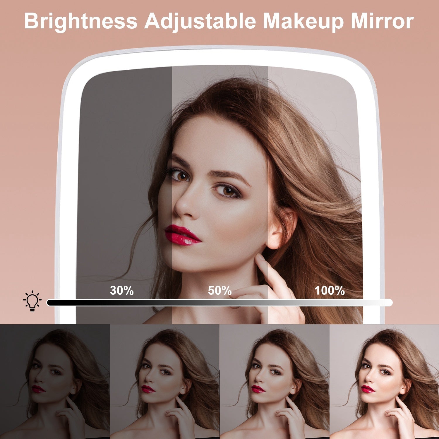 Luxora Lighted Desk Makeup Mirror – 5.98 × 8.62 in, LED, 3-Color Modes, Touch-Screen Brightness, USB Rechargeable