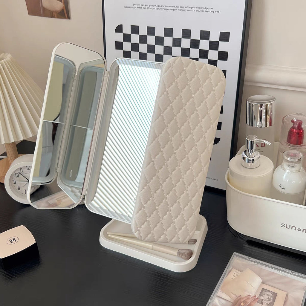 3-Fold LED Makeup Mirror Desk Lamp – Foldable Three-Panel Touch Control by Luxora