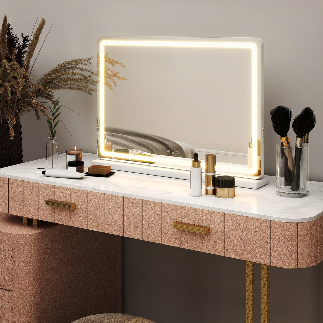 Square LED Vanity Makeup Mirror – Smart Touch Dimming, 3-Color Light Modes by Luxora