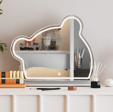 Bear LED Vanity Makeup Mirror - Smart Touch Light Strip, Adjustable Color & Metal Frame