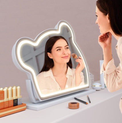Bear LED Vanity Makeup Mirror - Smart Touch Light Strip, Adjustable Color & Metal Frame