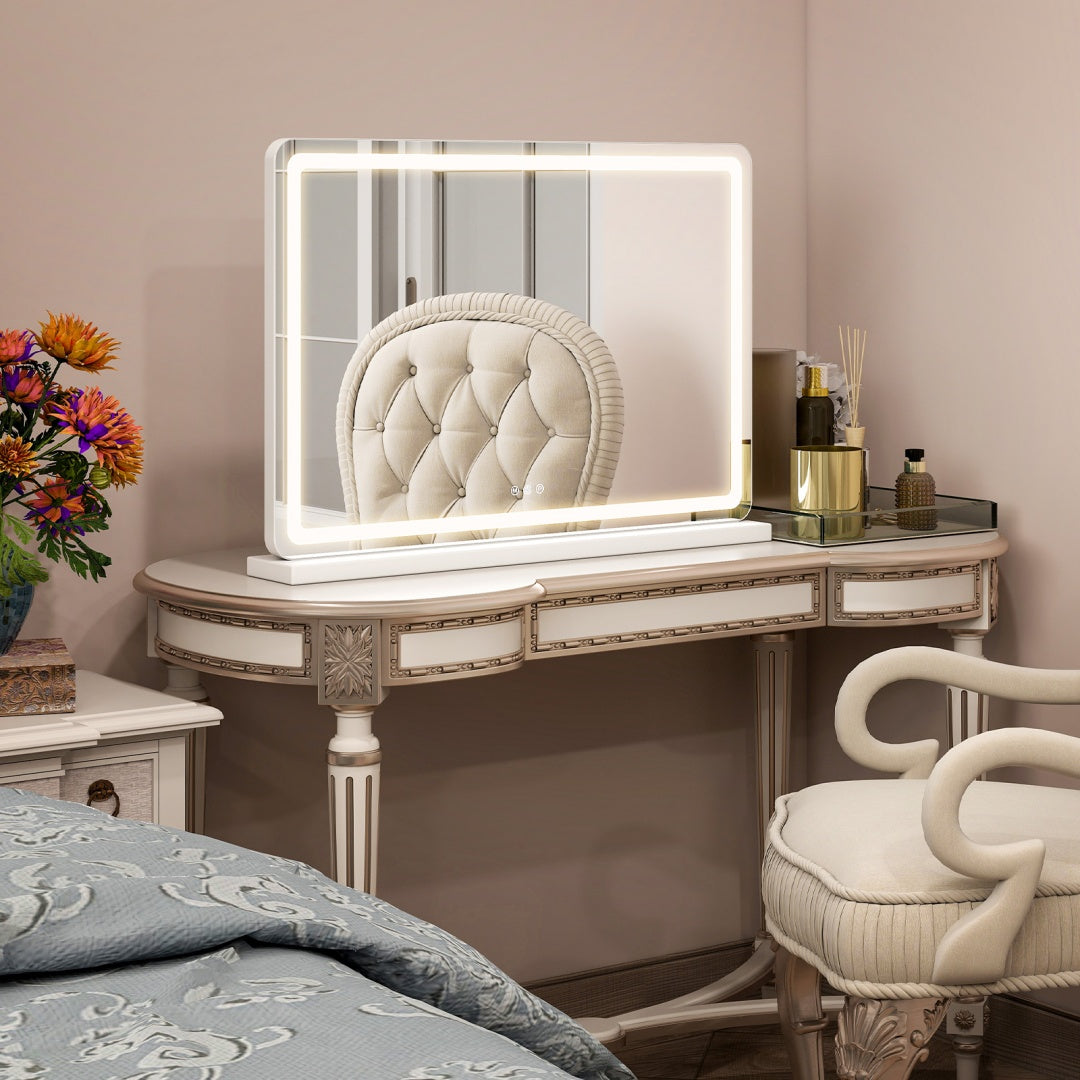 Square LED Vanity Makeup Mirror – Smart Touch Dimming, 3-Color Light Modes by Luxora