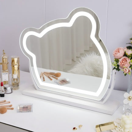 Bear LED Vanity Makeup Mirror - Smart Touch Light Strip, Adjustable Color & Metal Frame