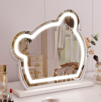 Bear LED Vanity Makeup Mirror - Smart Touch Light Strip, Adjustable Color & Metal Frame