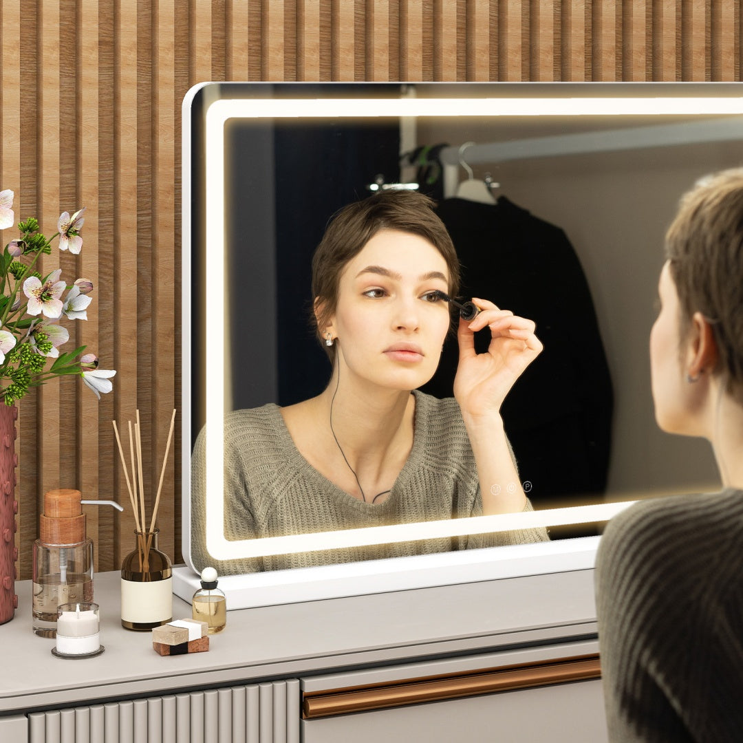 Square LED Vanity Makeup Mirror – Smart Touch Dimming, 3-Color Light Modes by Luxora