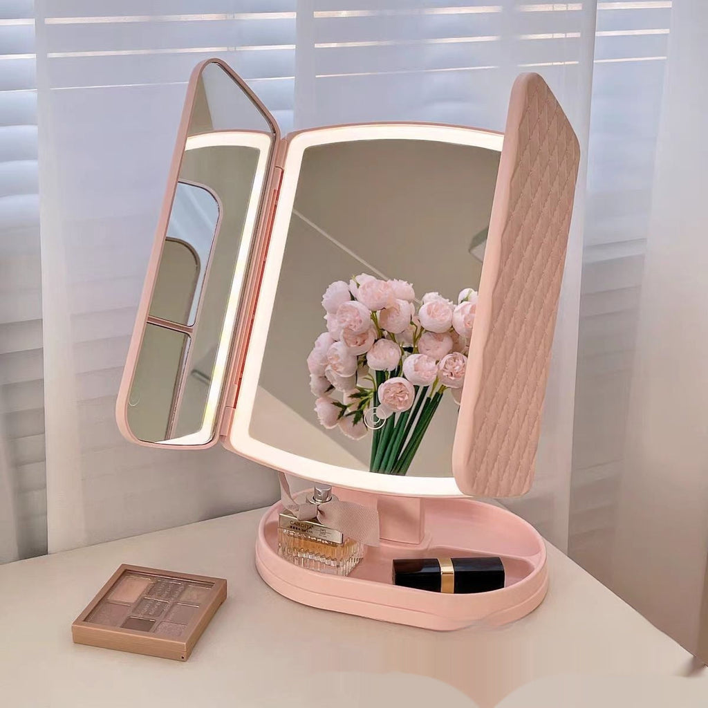 3-Fold LED Makeup Mirror Desk Lamp – Foldable Three-Panel Touch Control by Luxora