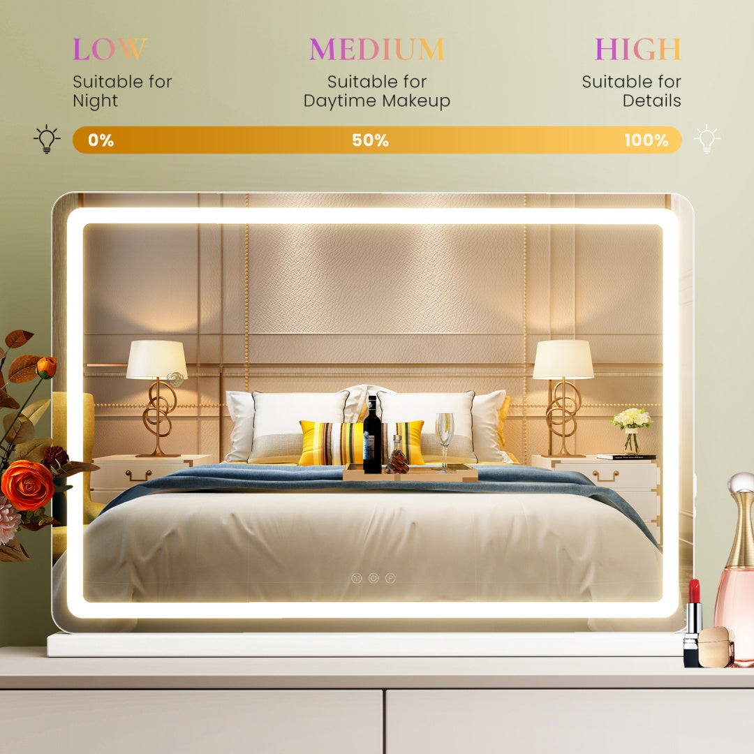 Square LED Vanity Makeup Mirror – Smart Touch Dimming, 3-Color Light Modes by Luxora