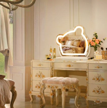 Bear LED Vanity Makeup Mirror - Smart Touch Light Strip, Adjustable Color & Metal Frame