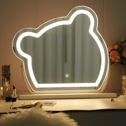 Bear LED Vanity Makeup Mirror - Smart Touch Light Strip, Adjustable Color & Metal Frame