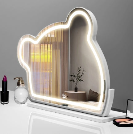 Bear LED Vanity Makeup Mirror - Smart Touch Light Strip, Adjustable Color & Metal Frame