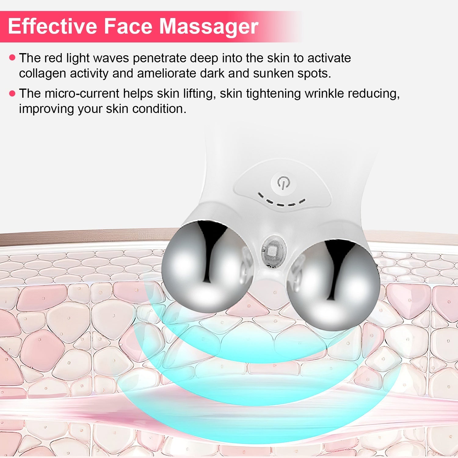 Microcurrent Face Massager - Rechargeable Facial Roller with 5 Intensity Levels