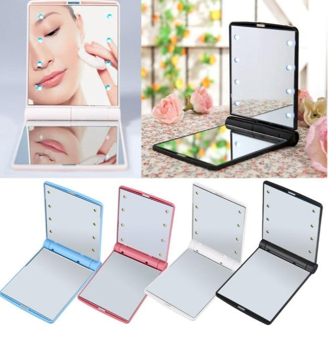 LED Lighted Compact Mirror - Rechargeable Folding Pocket Makeup Mirror with Lights