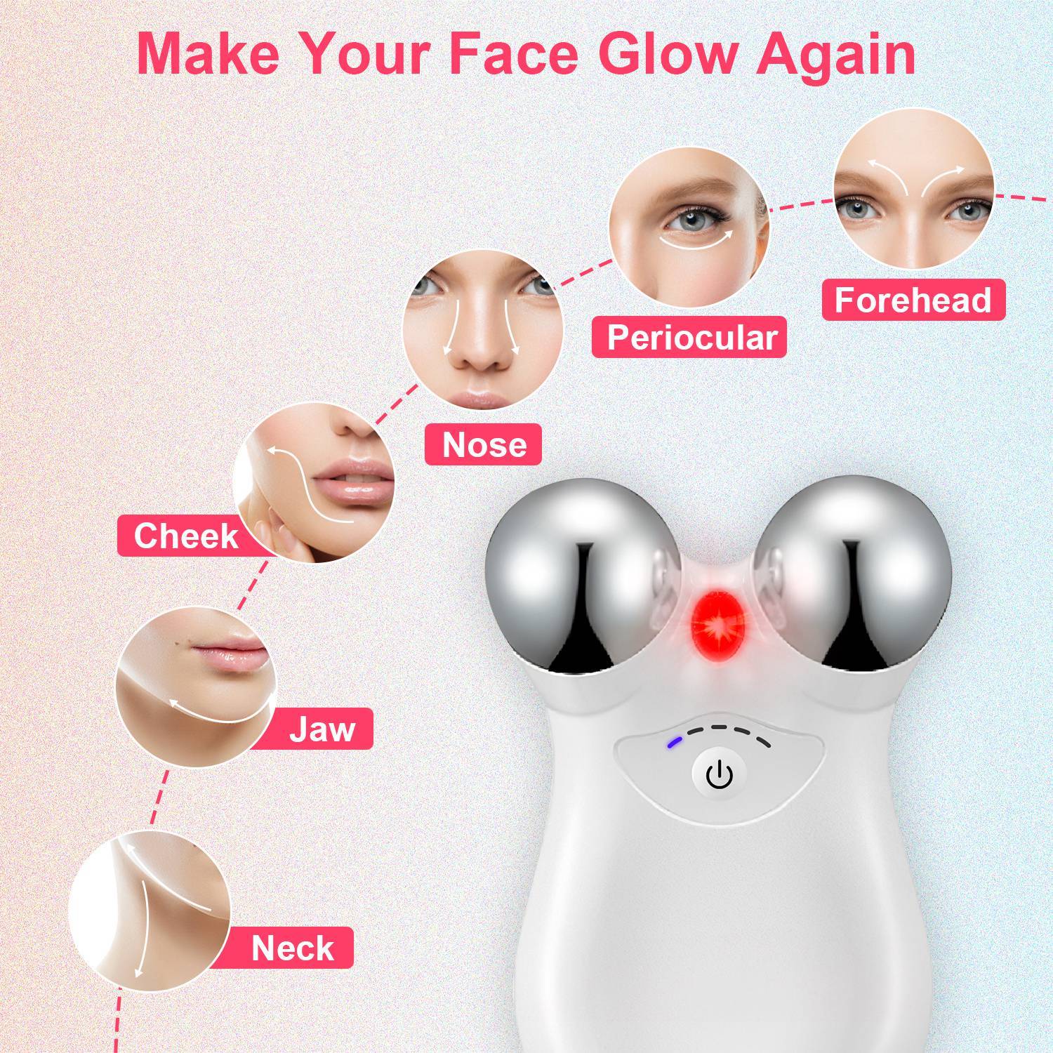 Microcurrent Face Massager - Rechargeable Facial Roller with 5 Intensity Levels