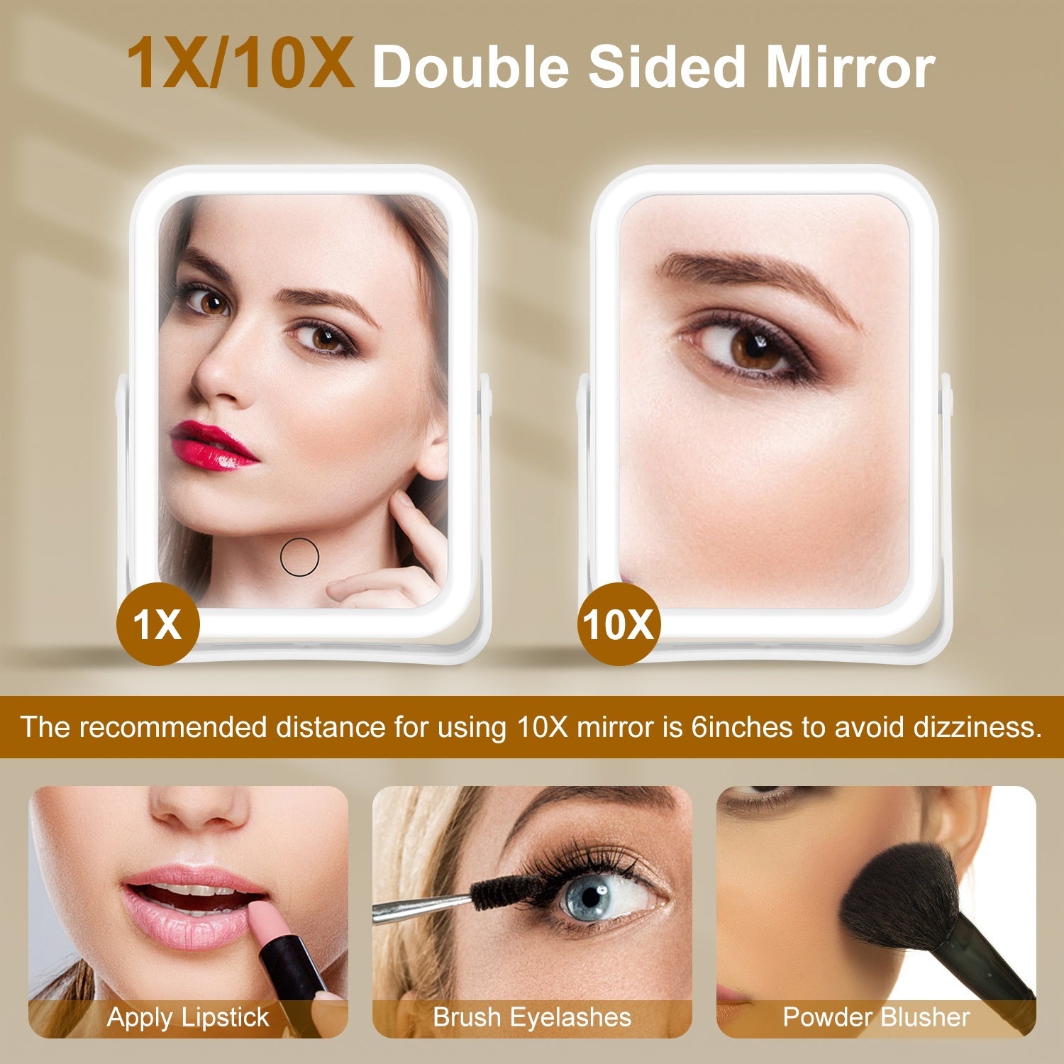 Luxora 10× Magnifying Lighted Makeup Mirror – Double-Sided Travel Mirror with 3 Light Modes & USB Rechargeable Design