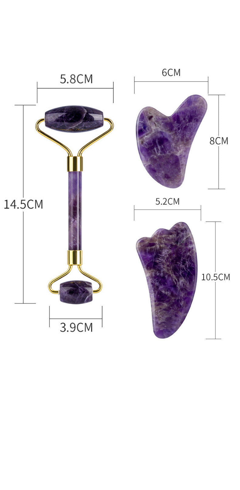 Amethyst Face Roller & Heart Gua Sha Set - Natural Stone Facial Massage Tool Kit