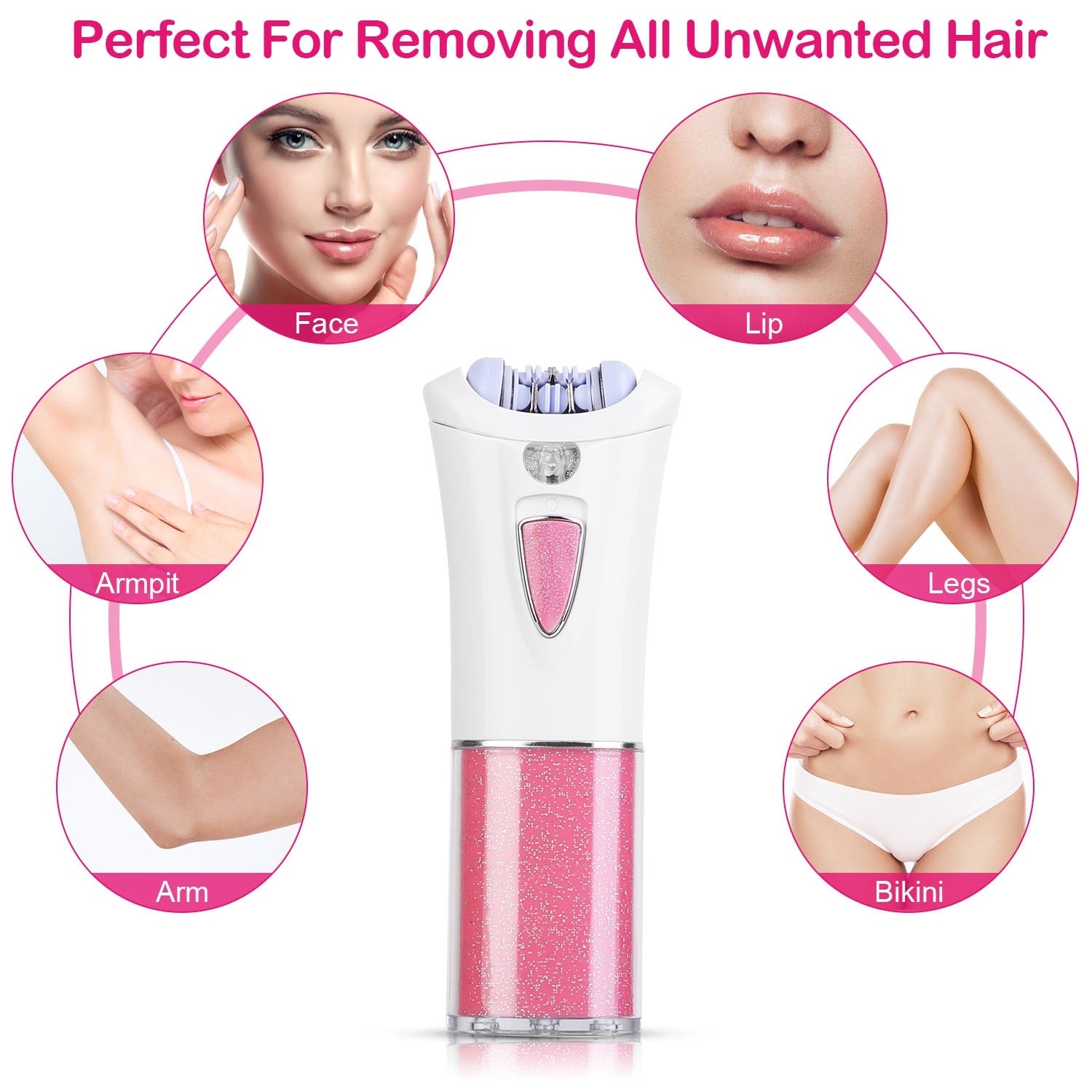 Women's Electric Epilator - Cordless Hair Remover with LED Light for Face & Body