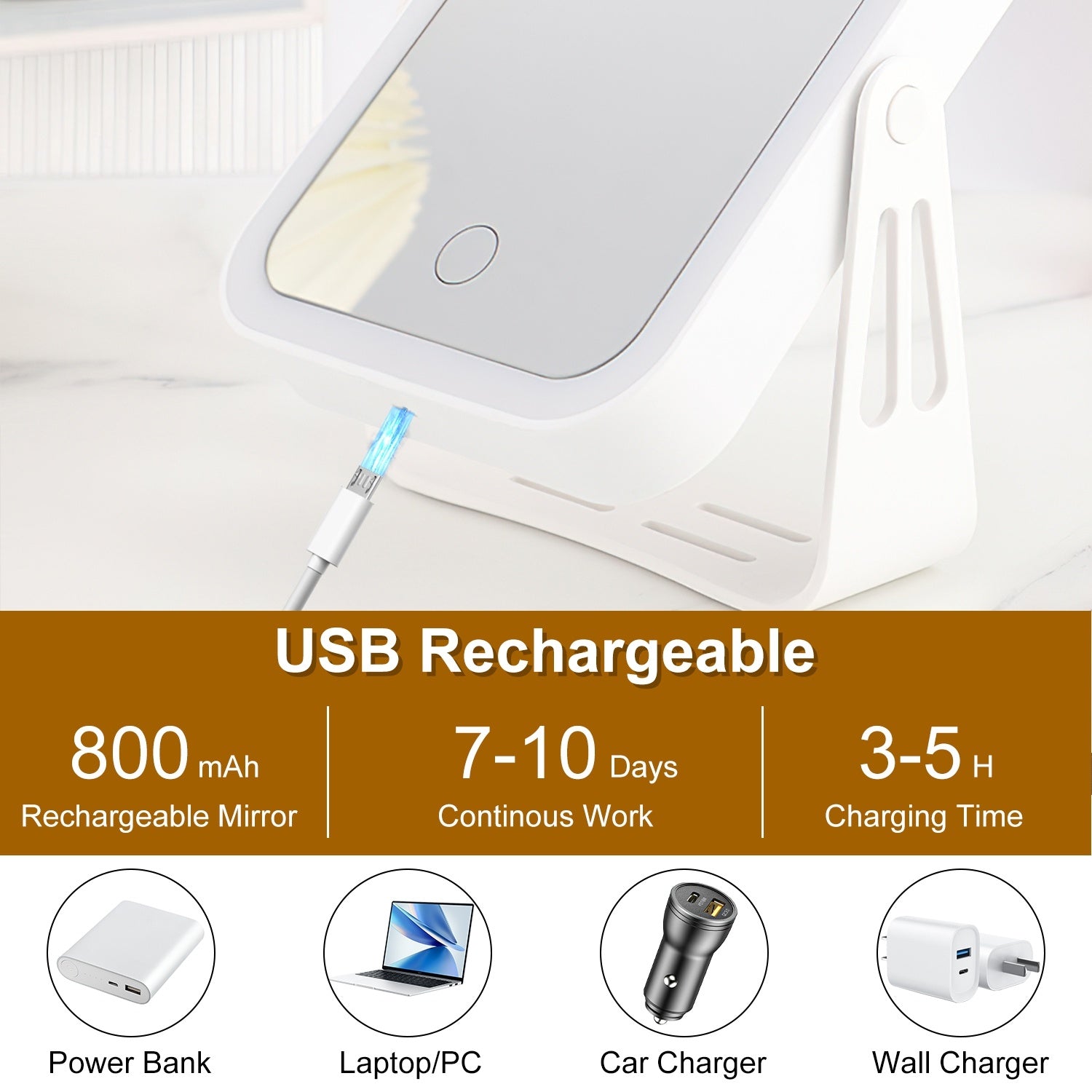 Luxora 10× Magnifying Lighted Makeup Mirror – Double-Sided Travel Mirror with 3 Light Modes & USB Rechargeable Design