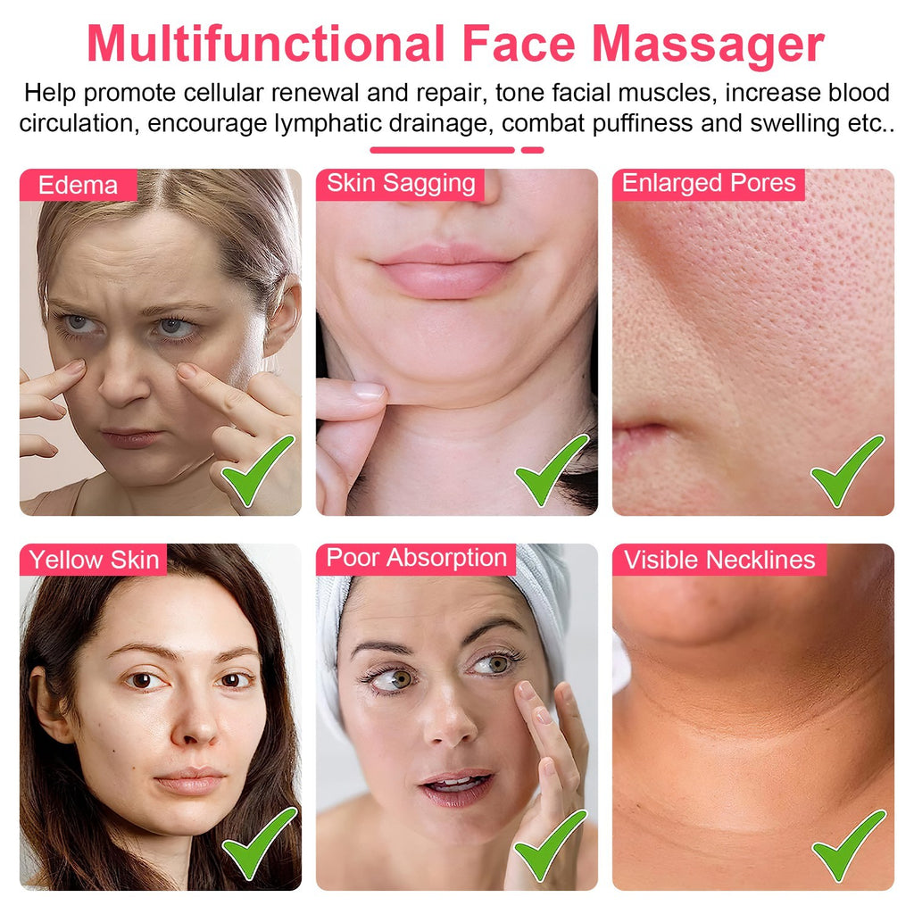 Microcurrent Face Massager - Rechargeable Facial Roller with 5 Intensity Levels