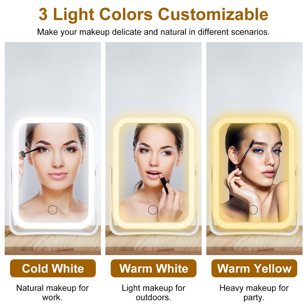 Luxora 10× Magnifying Lighted Makeup Mirror – Double-Sided Travel Mirror with 3 Light Modes & USB Rechargeable Design